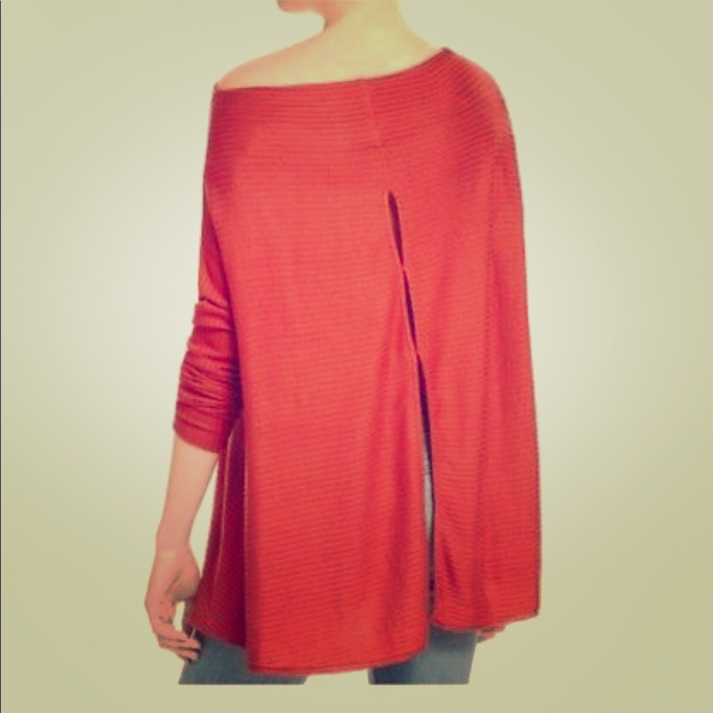Free People Ribbed Split Open Back Top Pullover